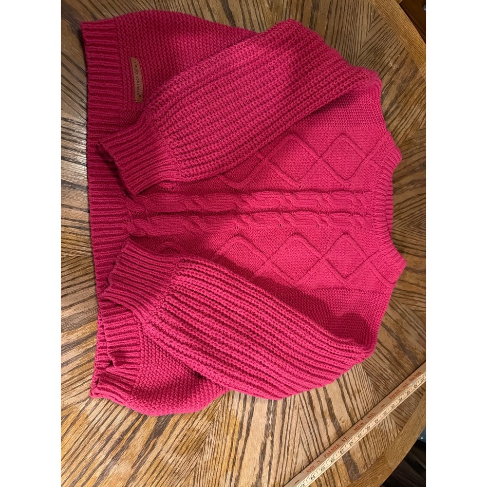 Simply Southern Pink Cable Knit Sweater Womens Large Diamond Pattern Pullover